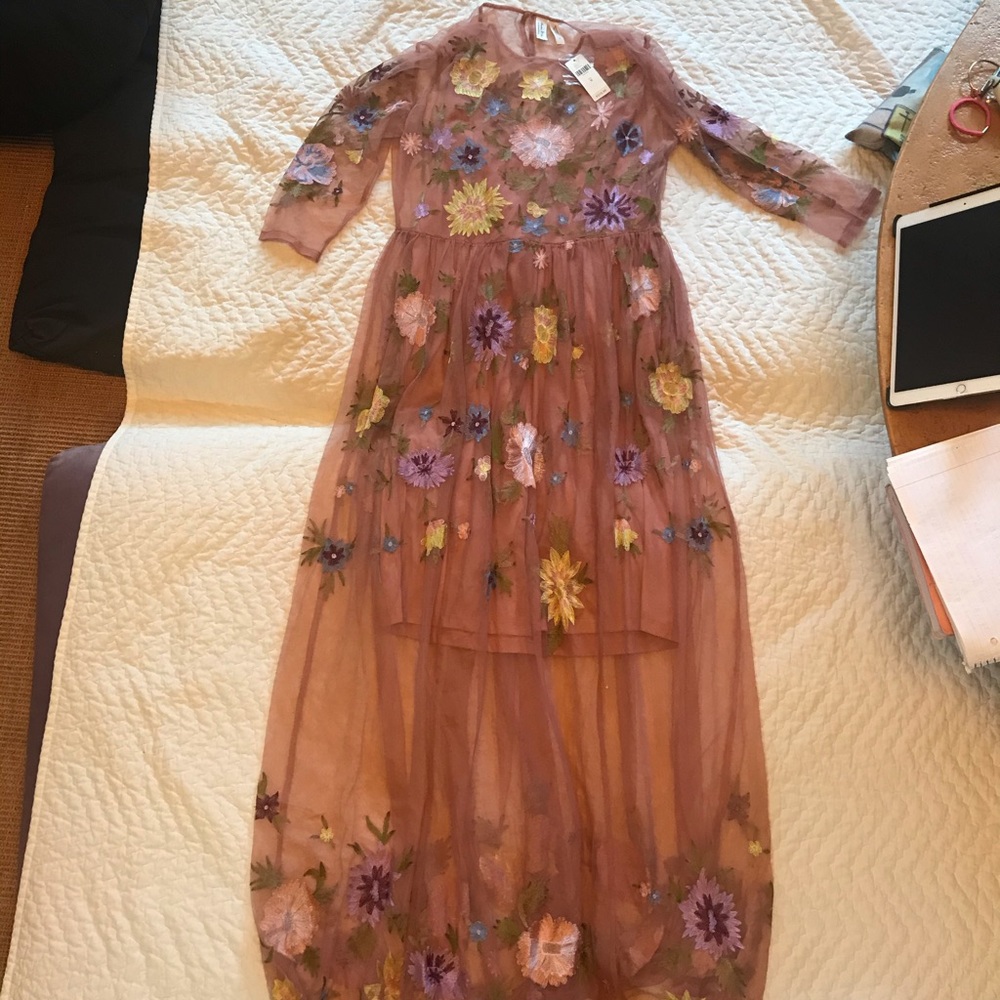 Anthropologie embroidered floral gown